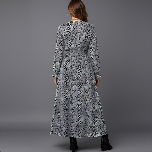 Black And White Animal Print Flounce Sleeve Belted Dress - Picture 5 of 10